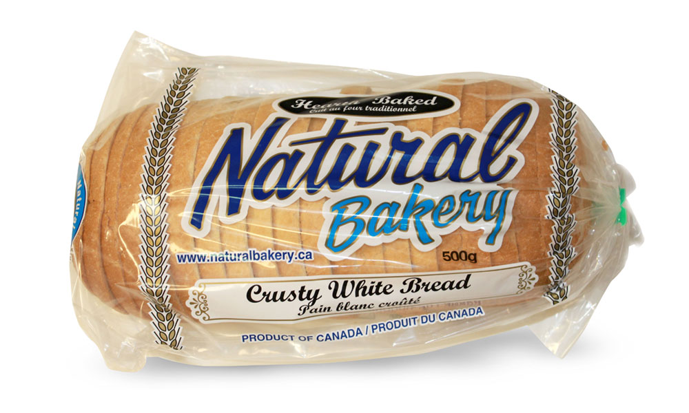 Crusty white loaf bagged and sliced