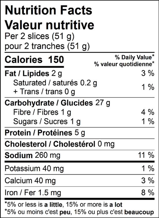 canadian rye 500g nutrition facts