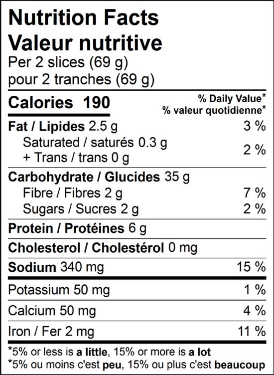 canadian rye 900g nutrition facts