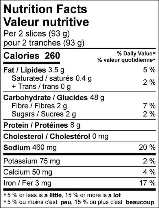 canadian rye thick slice 900g nutrition facts