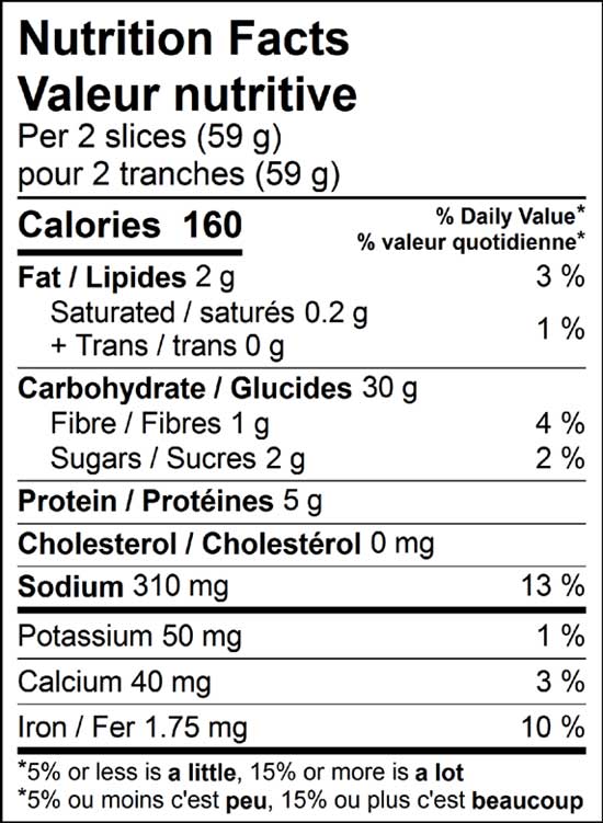 french bread 700g nutrition facts