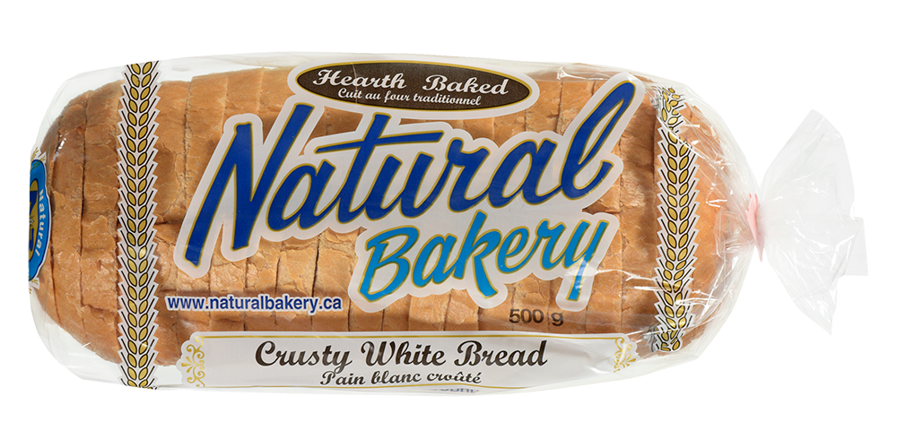 Crusty White bread in a labelled bag