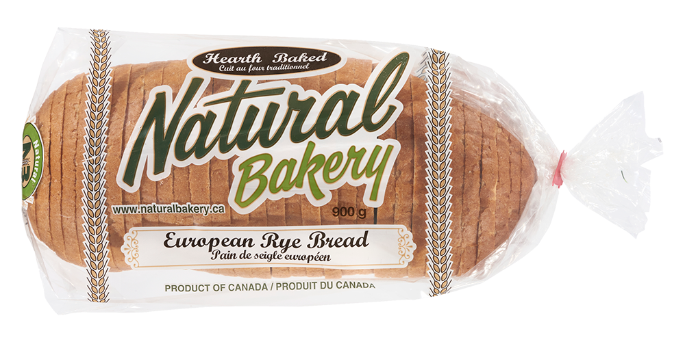 European rye bread in a labelled bag