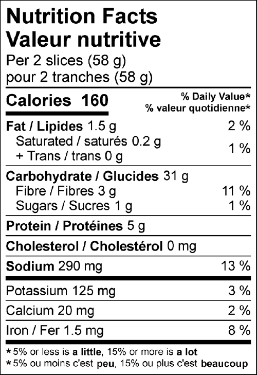 baltic rye bread nutrition facts label