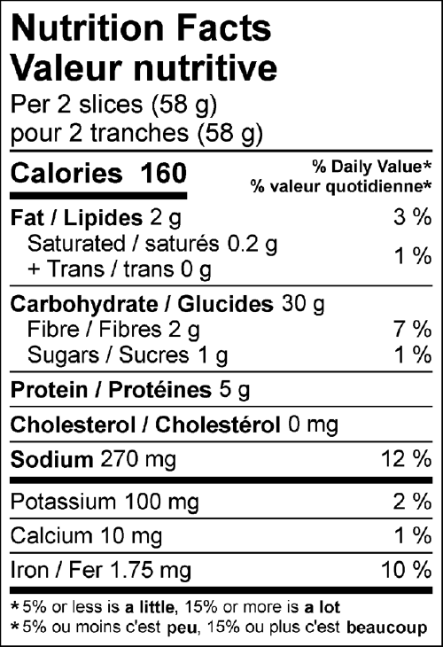 old world rye bread nutrition facts label
