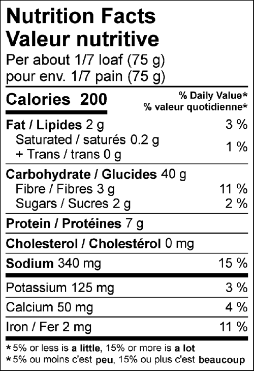 unsliced pumpernickel nutrition foods label